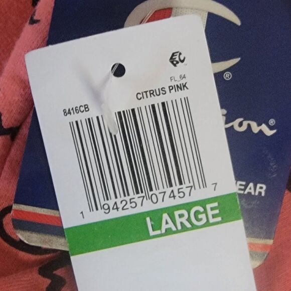 Champion Girl's Citrus Pink AOP Script Athleticwear Hoodie Sweatshirt Size Large - Picture 9 of 11